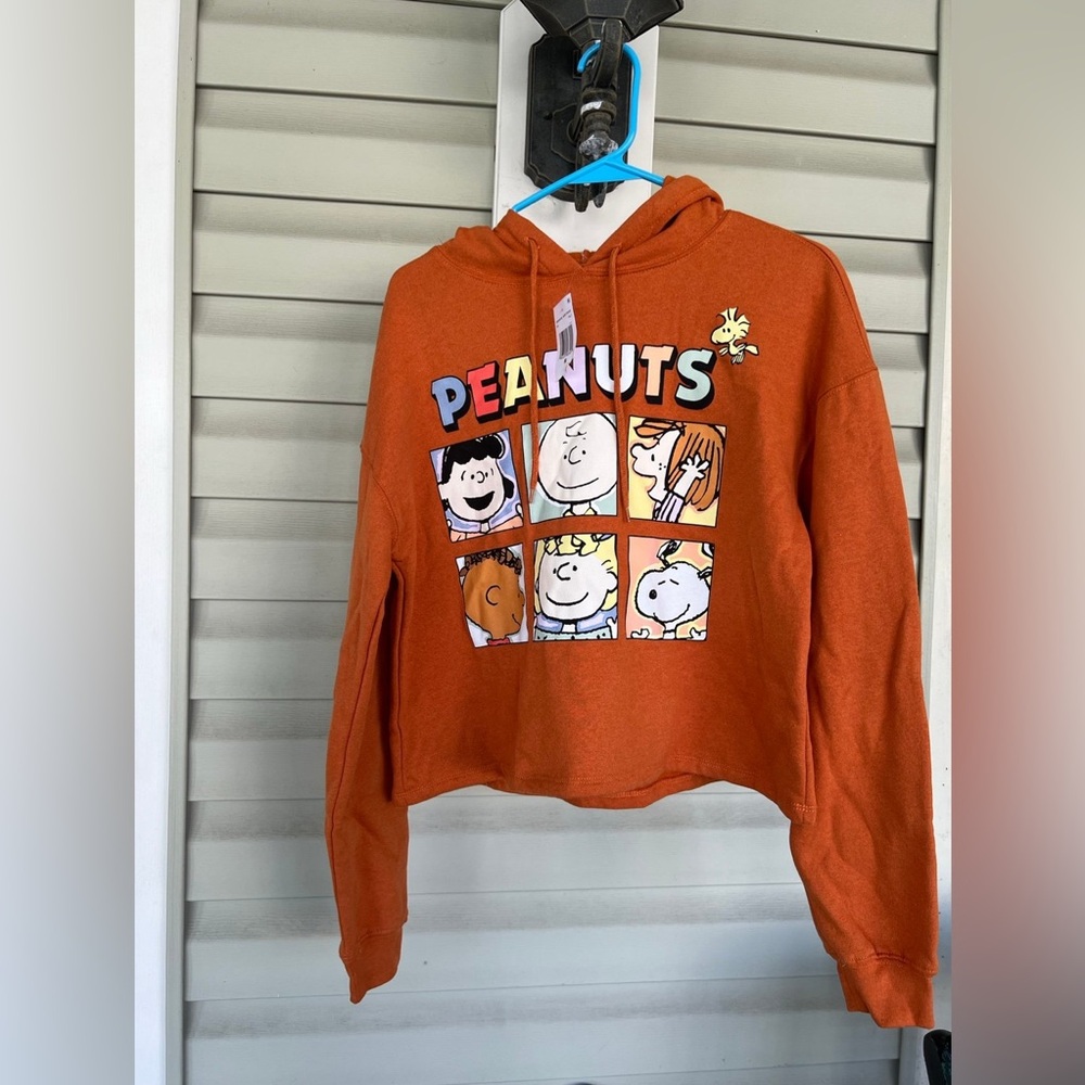 Peanuts Snoopy and The Gang Cropped Graphic Sweatshirt Hoodie Sz Medium NWT
